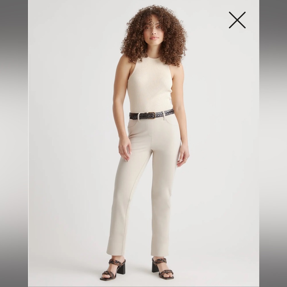 Quince Women's Ecru-Beige Ultra-Stretch Ponte Pant Straight Leg sz M Reg 30" NWT